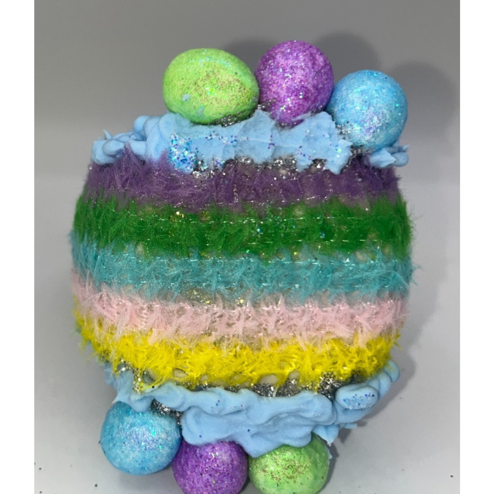 Vintage Ceramic Ornament Bunny Diorama Egg Greenbrier Pastel Eggs Flowers OOAK - Picture 11 of 13